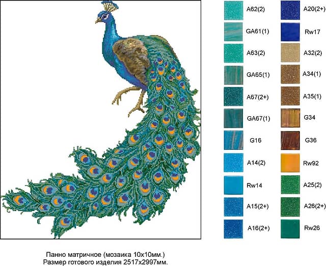 Панно из мозаики Павлин