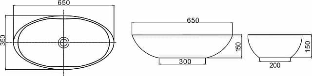 Настольная раковина из акрилового камня 647x357x150