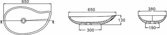 Настольная раковина из акрилового камня 650x380x130