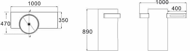 Напольная раковина из акрилового камня 1000x470x890