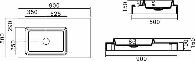 Настенная раковина из акрилового камня 900x500x150