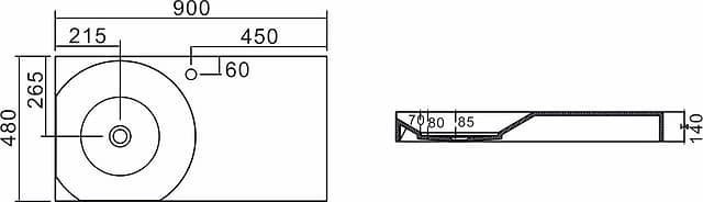 Настенная раковина из акрилового камня 900x480x140