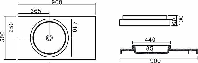 Настенная раковина из акрилового камня 900x500x100