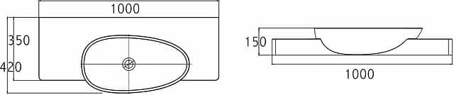 Настенная раковина из акрилового камня 1000x500x150