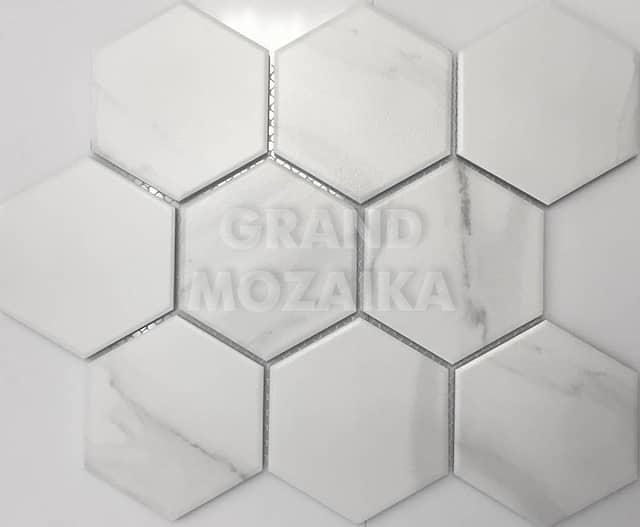 Керамическая шестиугольная мозаика под мрамор Карарра, серия Porcelain