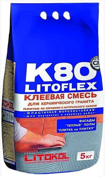 Клей для керамогранита, керамики, нат. камня, клинкера LITOFLEX K80, 5кг