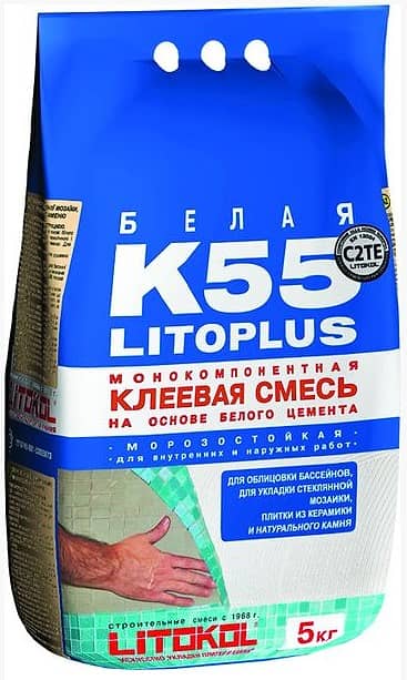 Клей для мозаики и мелкой плитки LITOPLUS K55, 5кг
