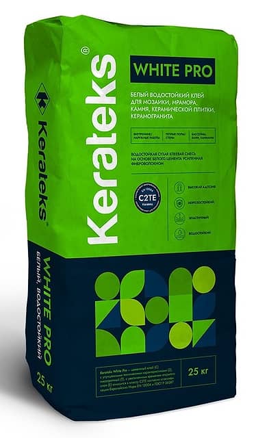 Влагостойкий клей для мозаики, керамической плитки и керамогранита Kerateks White Pro, 25кг