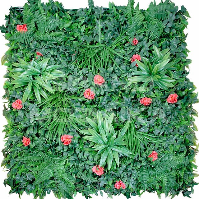 Трава искусственная, с красными цветами