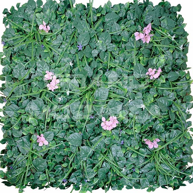 Трава искусственная, с розовыми цветами