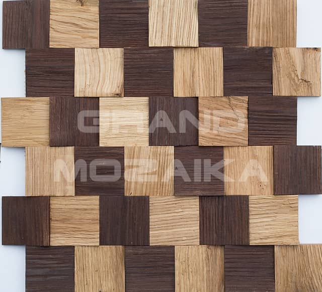 Колотая 3D мозаика со смещением из дуба и термоясеня