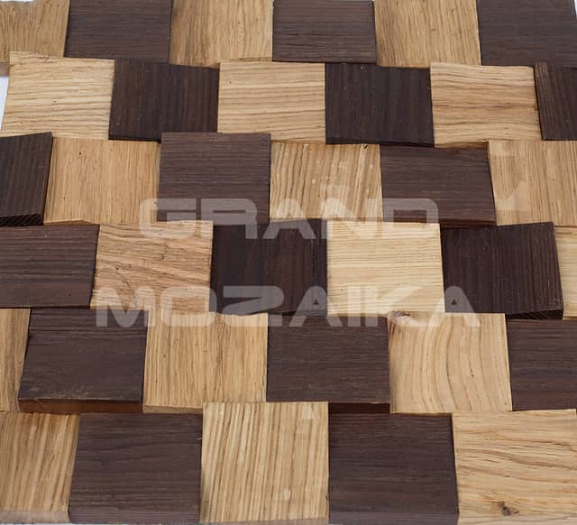 Колотая 3D мозаика со смещением из дуба и термоясеня
