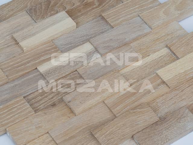 3D мозаика со смещением из дуба, белая колеровка