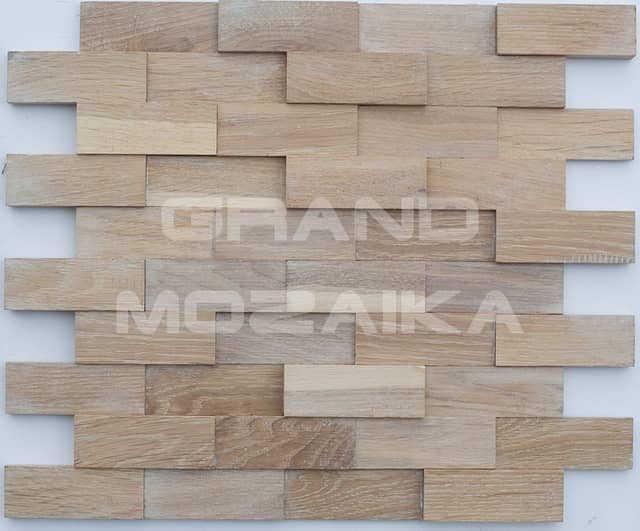 3D мозаика со смещением из дуба, белая колеровка