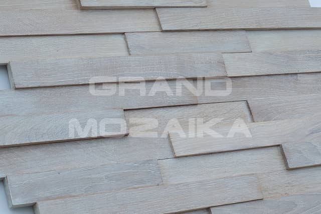 Шлифованная 3D мозаика из дуба, белая колеровка