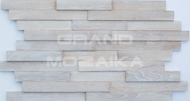 Шлифованная 3D мозаика из дуба, белая колеровка
