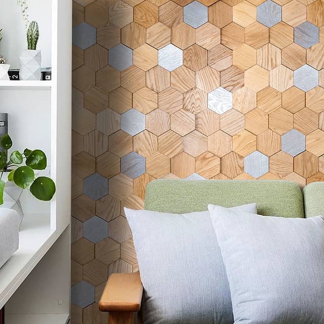 3d деревянная мозаика (бесцветный, серебрянный масловоск), серия Соты