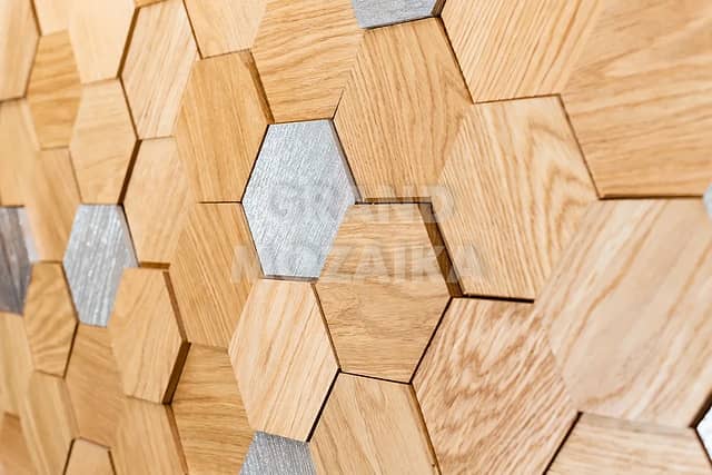 3d деревянная мозаика (бесцветный, серебрянный масловоск), серия Соты