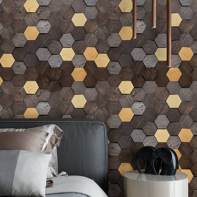 3d деревянная мозаика (эбен, золотой масловоск), серия Соты