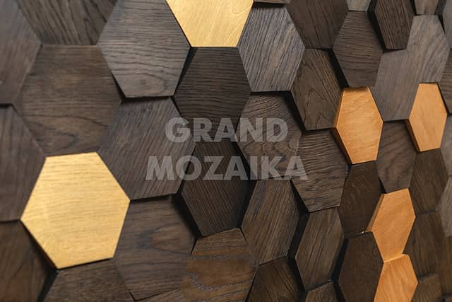 3d деревянная мозаика (эбен, золотой масловоск), серия Соты