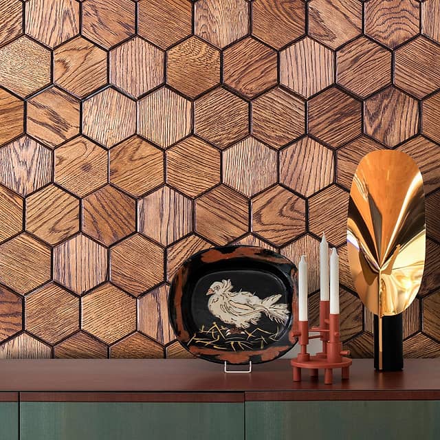 Деревянная мозаика с фаской (мокко масловоск), серия Соты