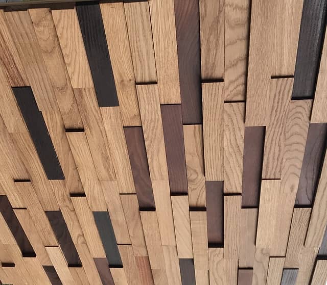 Шлифованная 3D мозаика из дерева (дуб, термоясень), колеровка натур