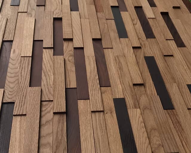 Шлифованная 3D мозаика из дерева (дуб, термоясень), колеровка натур