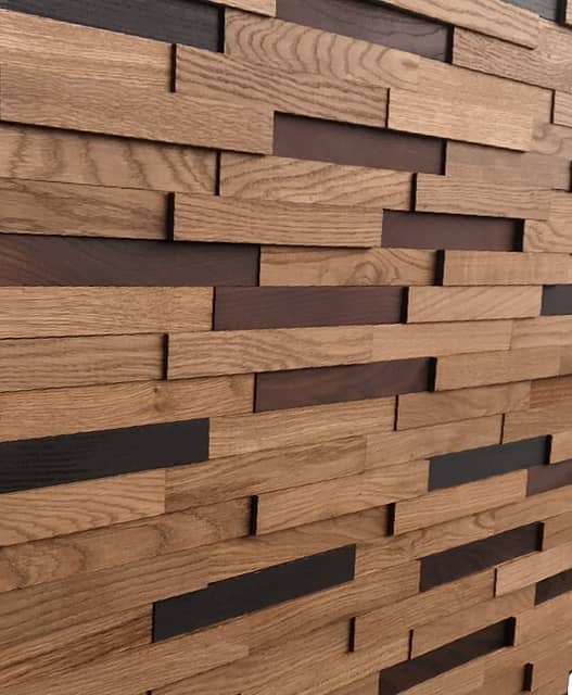 Шлифованная 3D мозаика из дерева (дуб, термоясень), колеровка натур