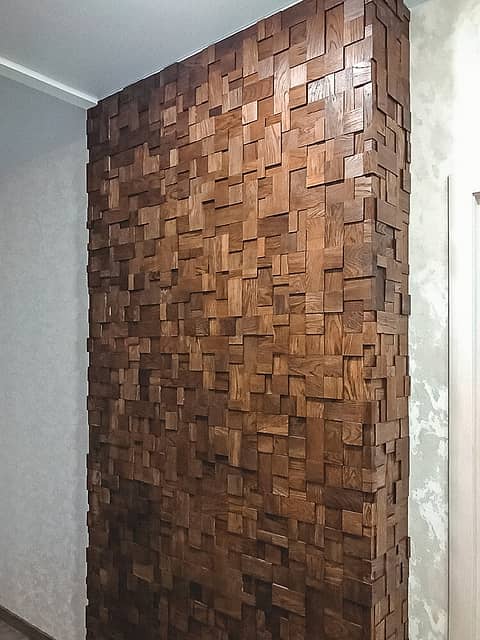 Шлифованная 3D мозаика из дерева (дуб), колеровка венге
