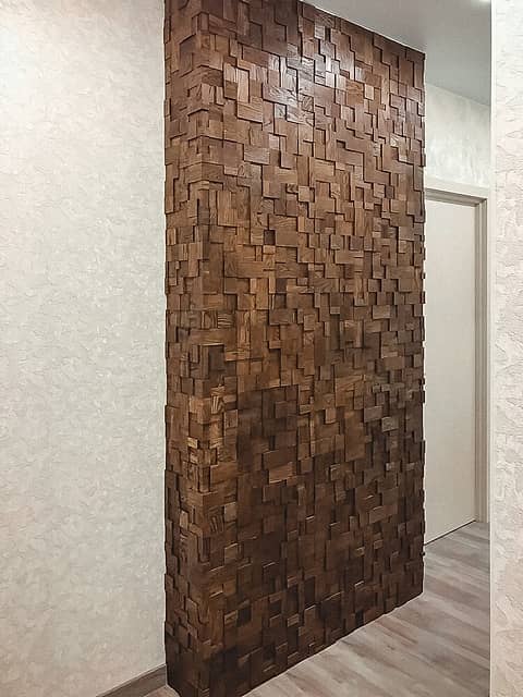 Шлифованная 3D мозаика из дерева (дуб), колеровка венге