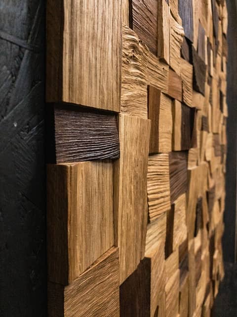 Колотая 3D мозаика из дерева (дуб, термоясень), бесцветный