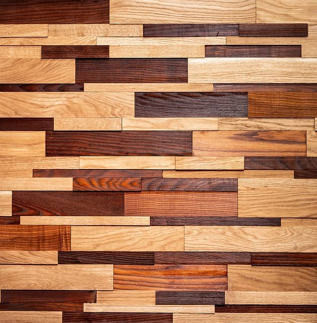 Шлифованная 3D мозаика из дерева (дуб, термоясень), колеровка натур