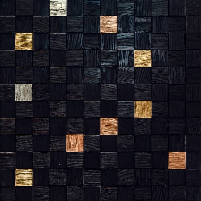 3D мозаика из дерева (дуб), умеренный обжиг, колеровка черный с золотыми, серебряными, бронзовыми вставками