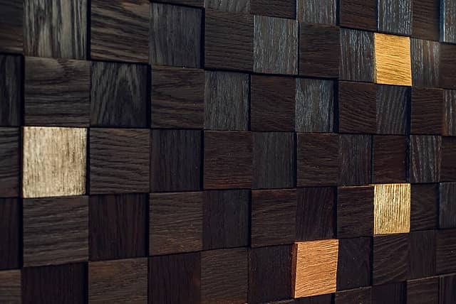 3D мозаика из дерева (дуб), умеренный обжиг, колеровка черный с золотыми, серебряными, бронзовыми вставками