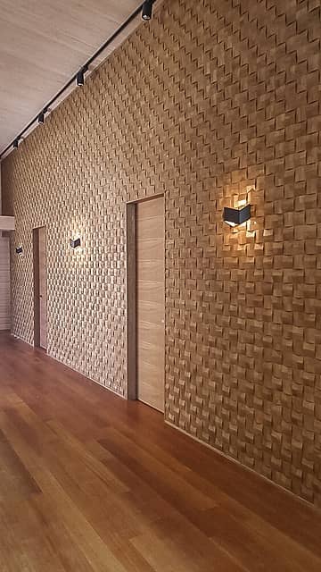 Шлифованная 3D мозаика с фаской из дерева (дуб), колеровка орех