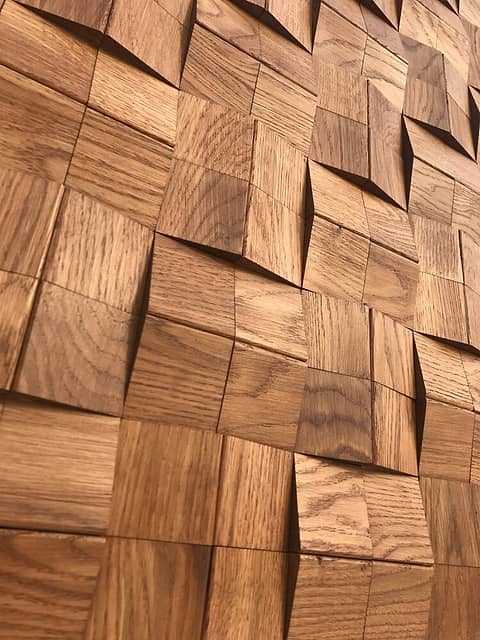 Шлифованная 3D мозаика с фаской из дерева (дуб), колеровка орех