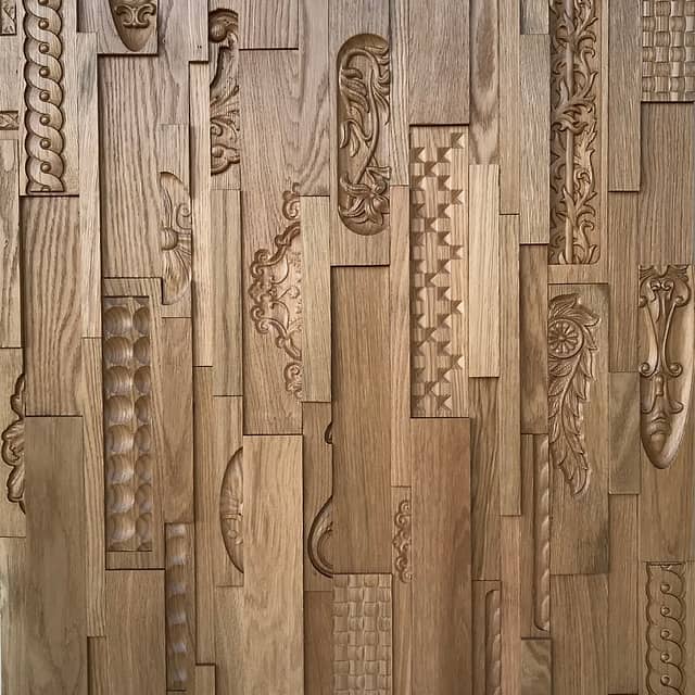3D мозаика из резного дерева (дуб) с художественной фрезеровкой, колеровка натур