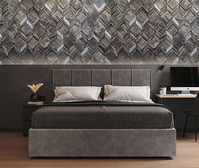 Колотая 3D мозаика из дерева (дуб), колеровка эбен с серебряными вставками