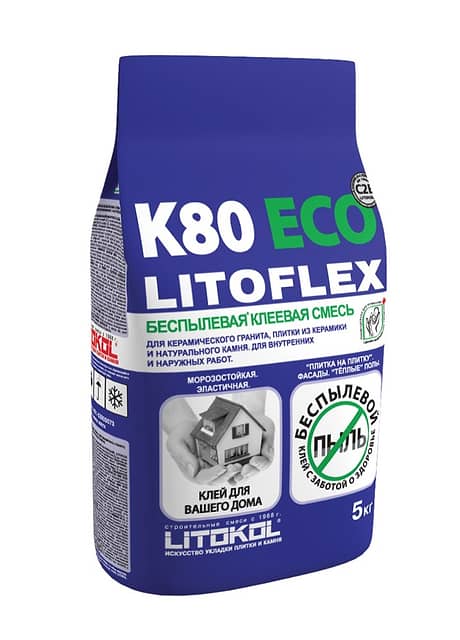 Беспылевая высокоэластичная клеевая смесь LITOFLEX K80 ECO, 5кг