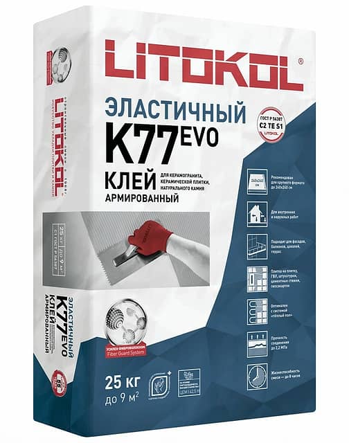 Суперэластичный клей для крупноформатного керамогранита и нат. камня SUPERFLEX K77, 25кг