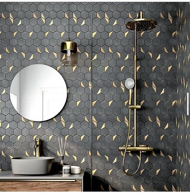 Тонкая мозаика из мрамора и металла, серия Hexagon