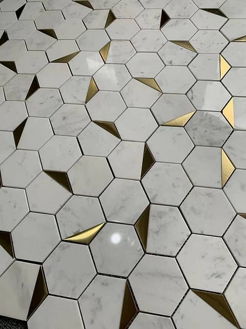 Тонкая мозаика из мрамора и металла, серия Hexagon